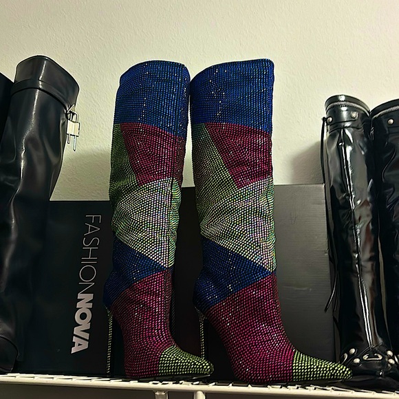 Khloe Embellished Knee High Boots - Multi Color - Picture 1 of 6